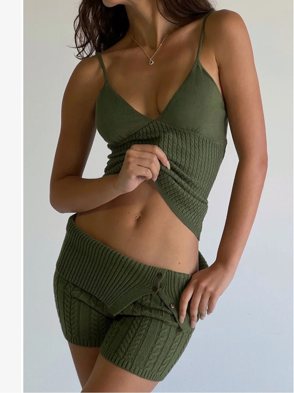 Frankie's Bikinis Xavier Cable Cloud Knit Camisole Jade Green